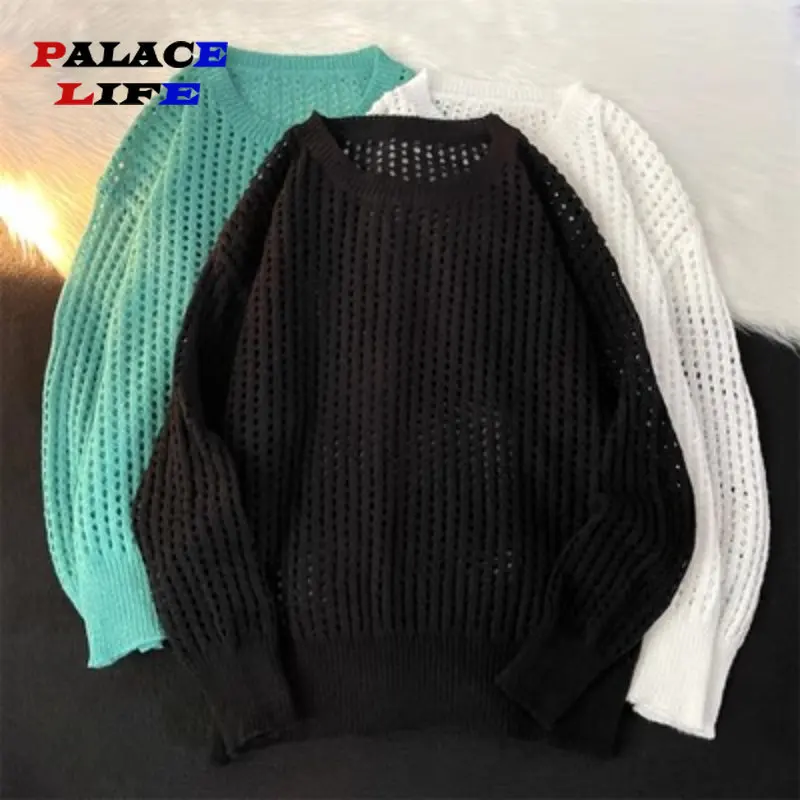 

Casual Knitted Hollowed Sweater Men Women Japanese Vintage Pullover Unisex Winter Harajuku Loose Sweaters Streetwear Ropa Hombre