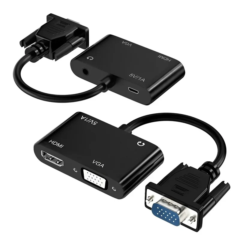 Adaptador de pantalla Dual VGA a HDMI, divisor convertidor de Audio y vídeo, salida 1 en 2 para Monitor de PC, proyector, HDTV