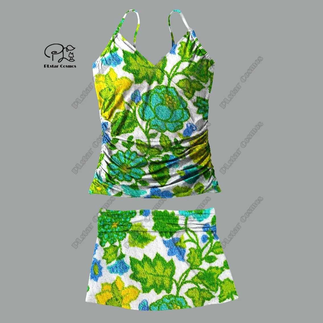 Frauen V-Ausschnitt Sommer kleine frische Blumen Tier Print Hosenträger Rock Stil zweiteiligen Badeanzug Anzug Urlaub neue Badeanzug Q-71