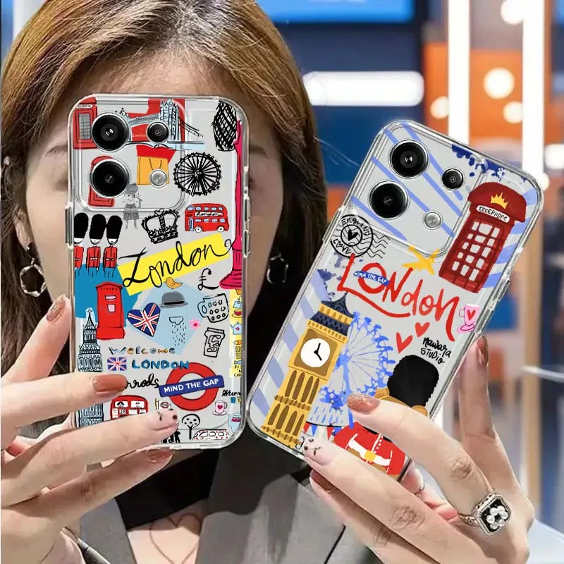 

Cartoon London Landmark Bear For Redmi K 80 70 70E 60 60E 50 40 40S 15C 15 12 A2 A1 Turbo 4 Ultra Pro Plus Phone Case