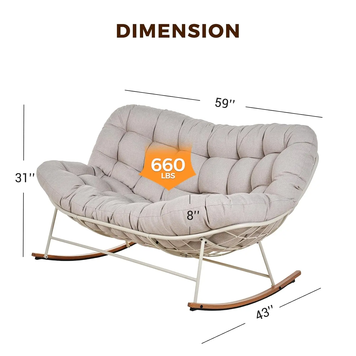 Double Papasan Rocking Chair, Oversized Papasan Loveseat, Beige