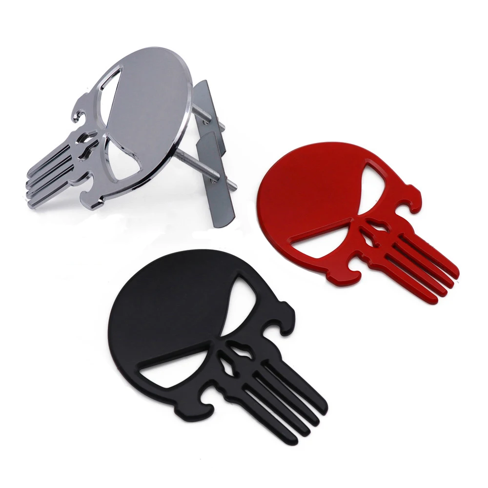 

11.9x8.8cm Miniso Punisher Skull Metal Car Front Grill Emblem Badge Sticker Decal for Nissan Honda KIA Mazda Volvo Audi Ford BMW