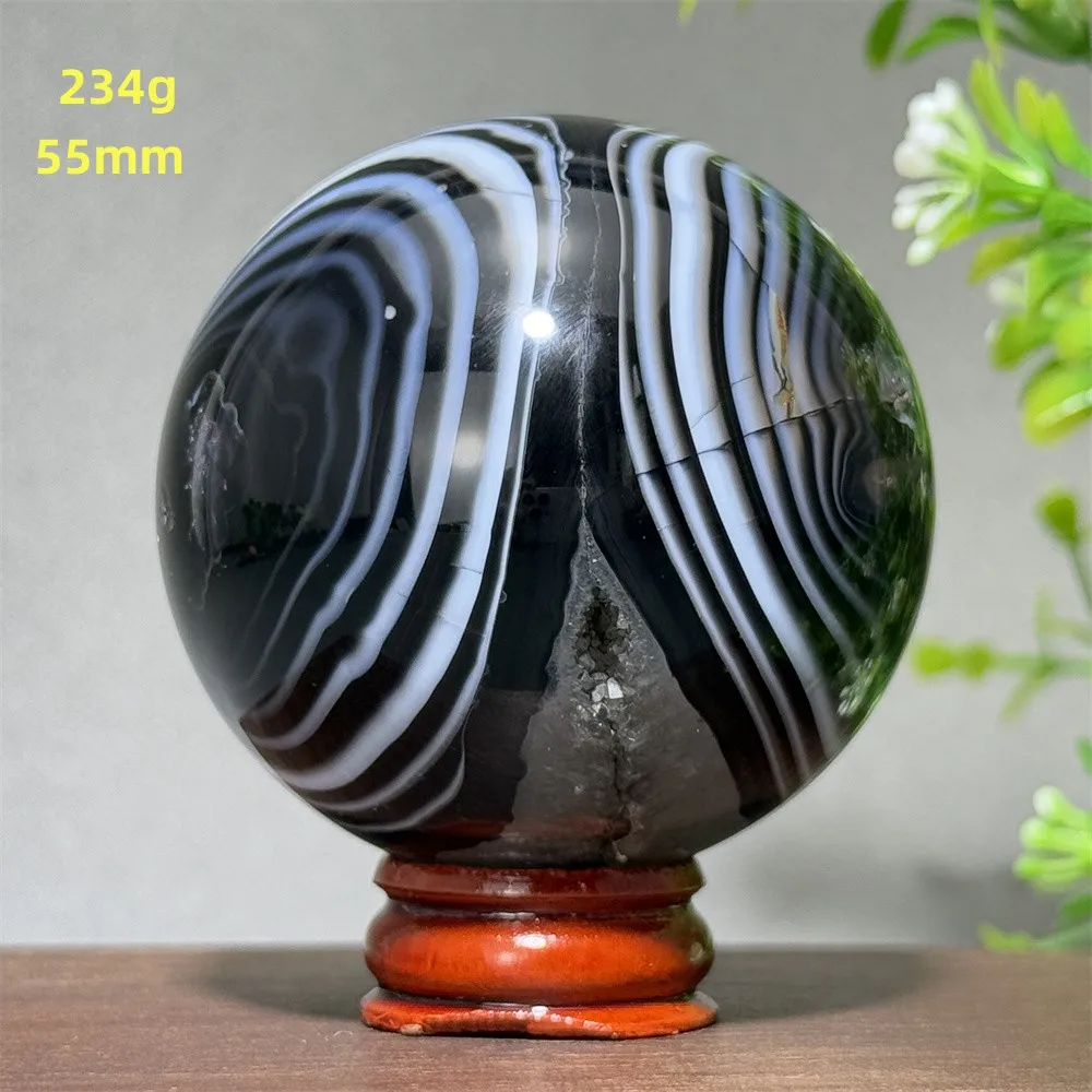 Natural Black Agate Mineral Quartz Ball Aura Treatment Witchcraft Chakra Divination Energy Home Feng Shui Decorative Gift+Base view 2