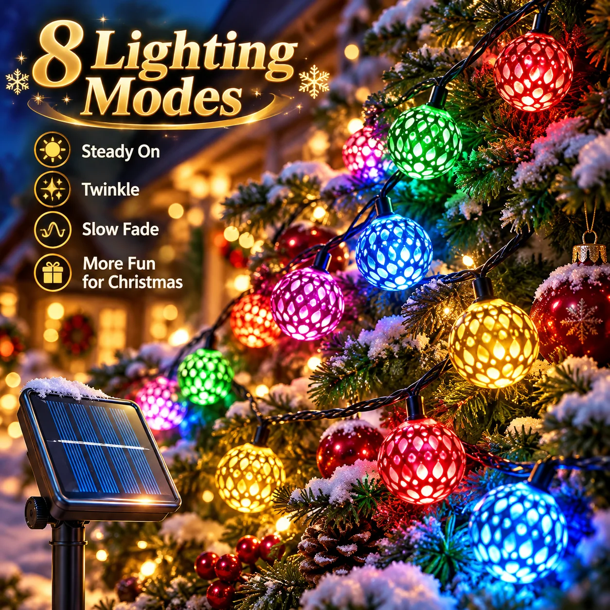 20/30 LED Solar Moroccan Ball Fairy String Lights 8 Modes Outdoor Christmas Lights for Garden Fence Patio Xmas Holiday Decor