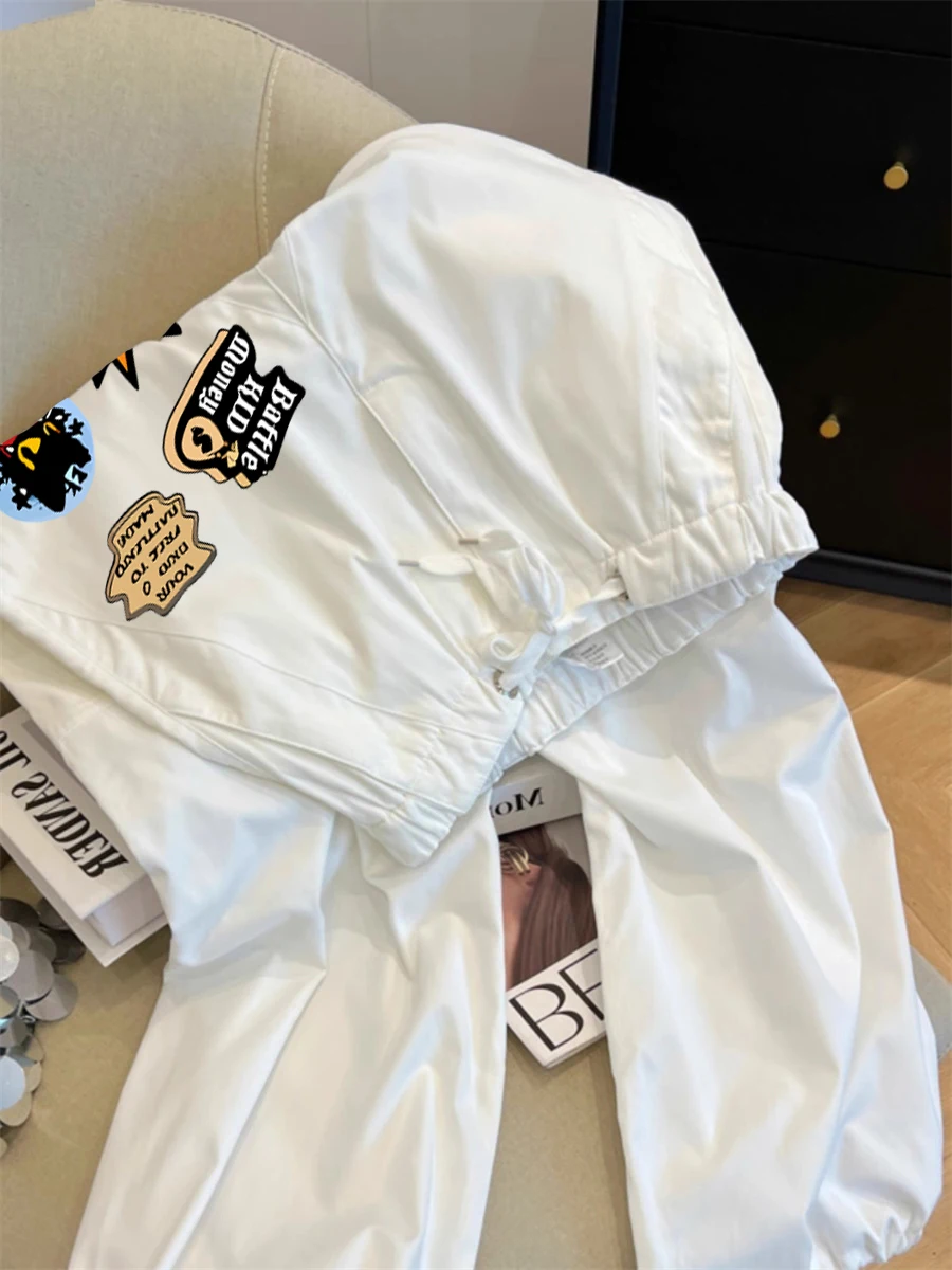 Weiße amerikanische Retro High Street bedruckte lässige Arbeitshose ex Sommer faule lockere Hose mit geradem Bein für Männer und Frauen