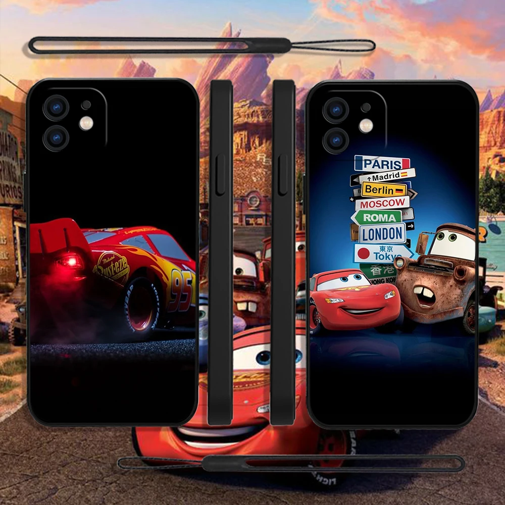 Cars Lightning McQueen funda de teléfono para iPhone 15, 14, 13, 12, 11 Pro Max, Mini, X, XR, XSMAX, 8, 7 Plus, funda de silicona suave con correa