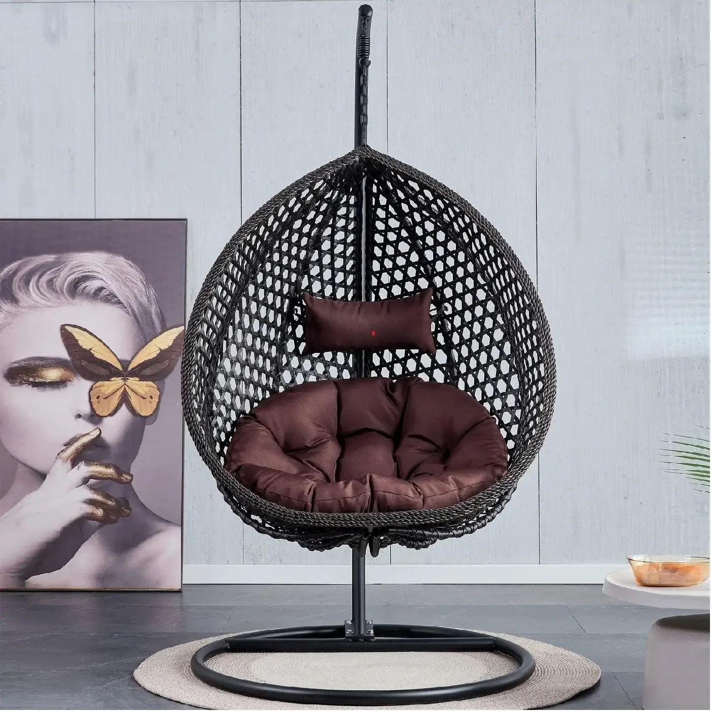 

Swing Chair with Soft Cushions - Hanging Egg Chair Foldable Lounge Chair for Outdoor Garden Backyard Balcony Black