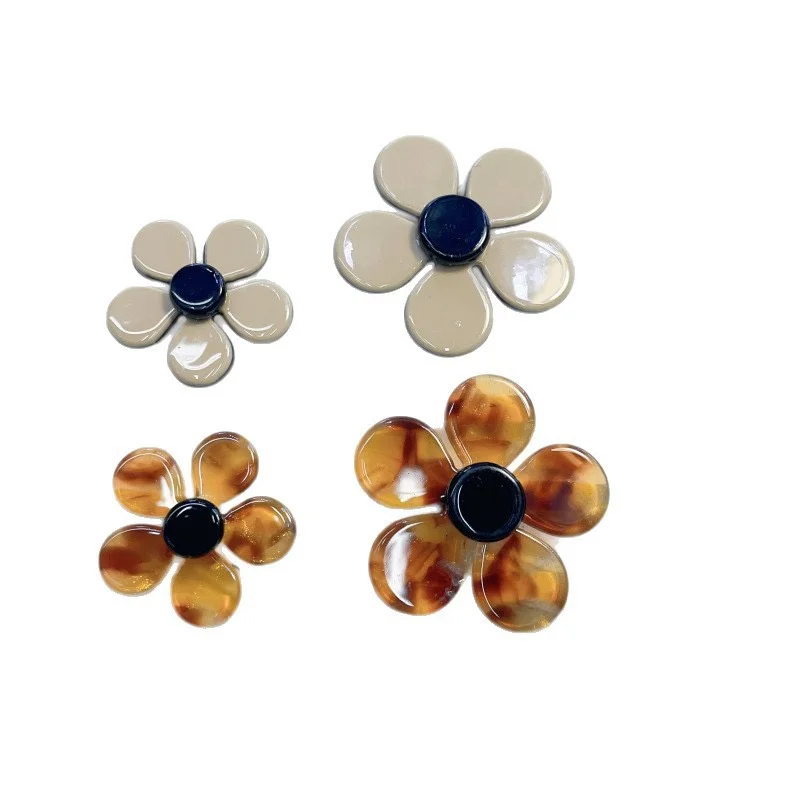 New style 56pcs/lot 25mm 35mm color print cartoon flowers shape acrylic beads diy jewelry garment hair accessory