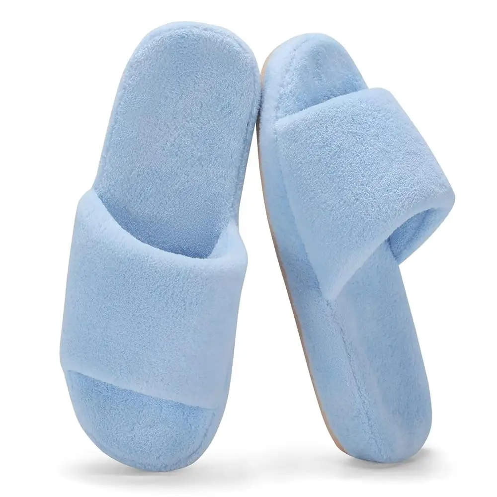 

Women's Open Toe House Slippers - Memory Foam Slippers with Plush Faux Fur, Non-Slip Lightweight Indoor Outdoor Slides Slip-