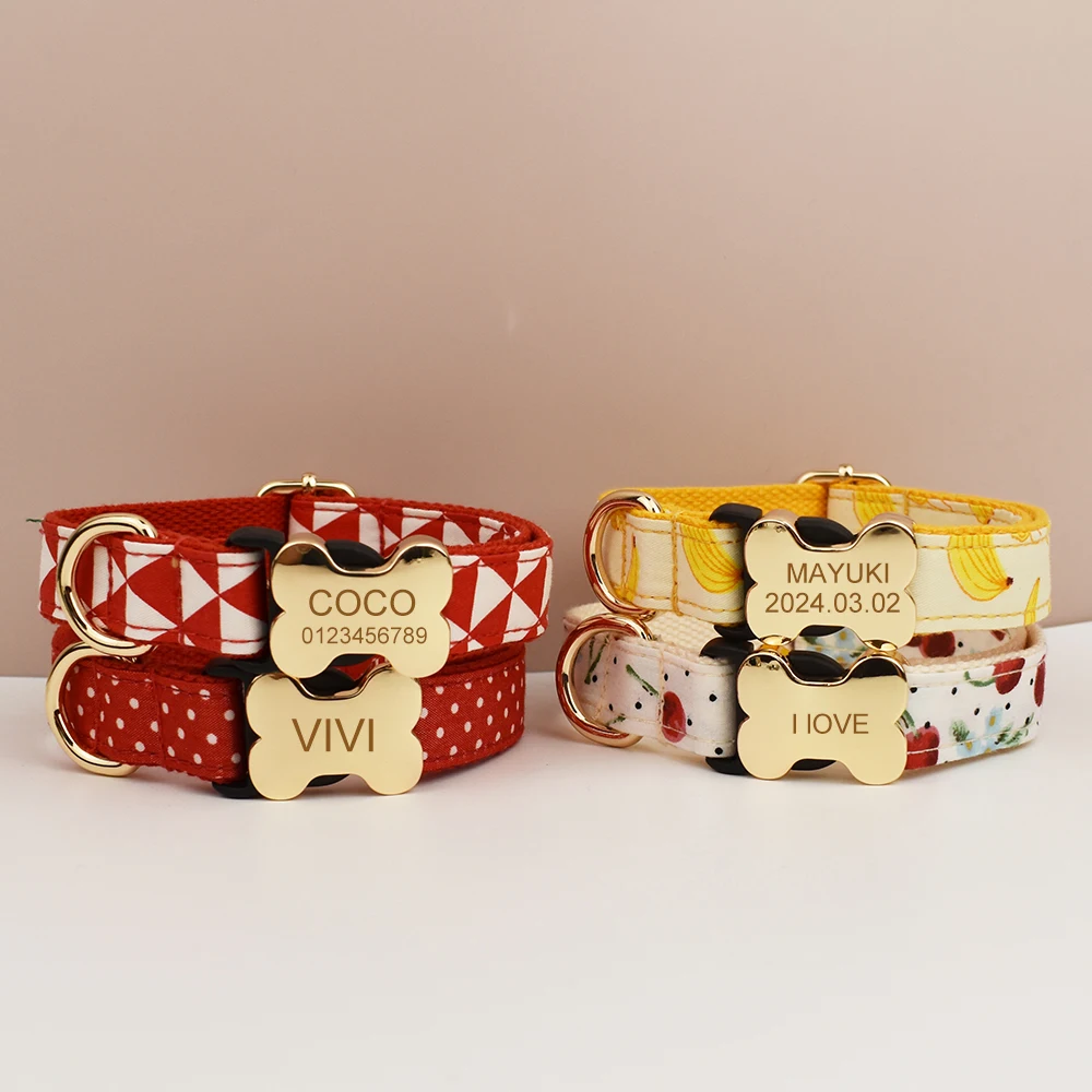 Coleira de cachorro gravada personalizada premium para cães pequenos, médios e grandes, suprimentos para animais de estimação com placa de identificação, ajuste confortável e durável