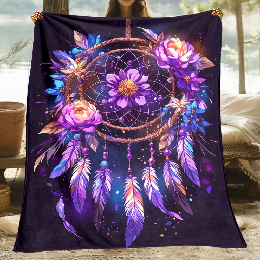 1P Dreamcatcher Net HD Printed Thin Blanket.Four Season Blankets Suitable for Sofas, Beds, Living Rooms, Travel, Camping, Soft a