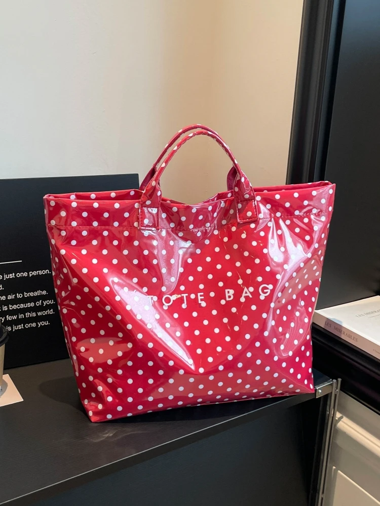 Retro Polka Dot Transparent Tote Bag Large Capacity Commuter Women's Bag 2026 New Style Artistic Handheld Bag