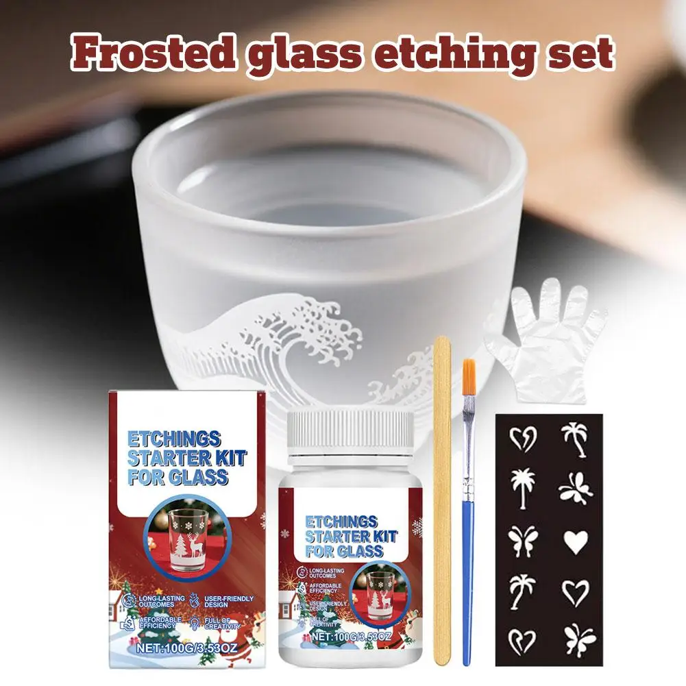 Kit d'artisanat d'art de gravure sur verre |   Crème de gravure réutilisable et 6 outils |   Pour bricolage, verrerie, décoration en céramique et cadeaux d'anniversaire
