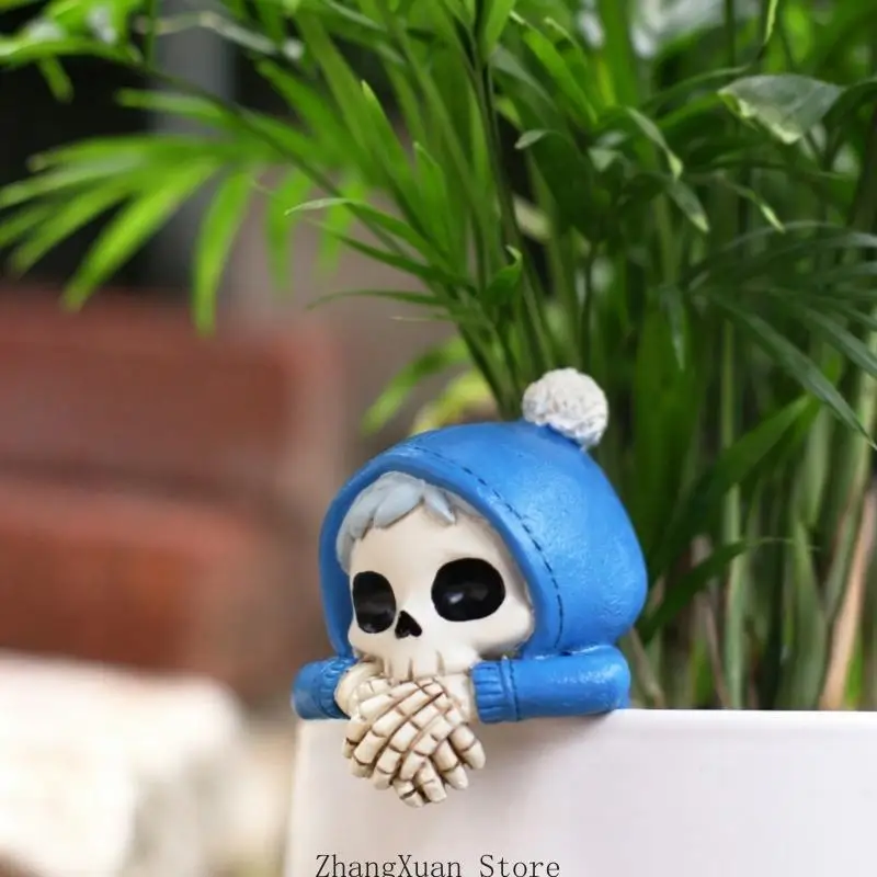 Mini-Harz-Skelettfigur mit Kapuze für Blumentopf-Aufhänger und Balkondekorationen 3XUF – Detail 7
