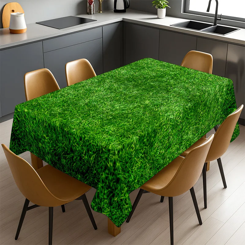 1pc Soft, Stylish, and Beautiful Pure Green Grass Pattern Tablecloth, Machine Washable and Easy to Clean, for Dining Table / Cof