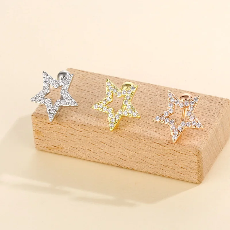 1pc Reversed Bar Star Crystals CZs Belly Navel Rings Fashion Inverted Bar Navel Piercing Nombril Jewelry Steel Belly Button Ring