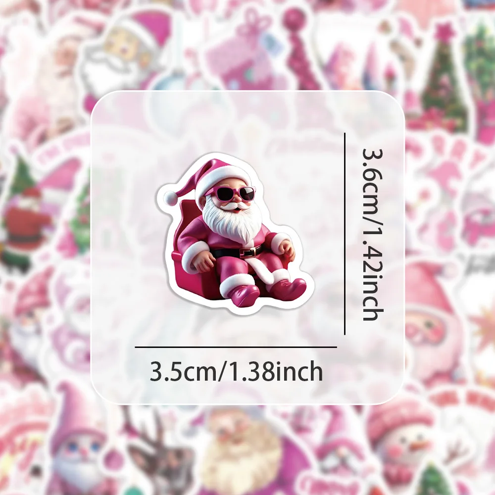 10/60PCS Pink Christmas Stickers Cute Cartoon Children Stickers Scrapbooking Gifts Decoration Decals PVC Waterproof Funny Toys