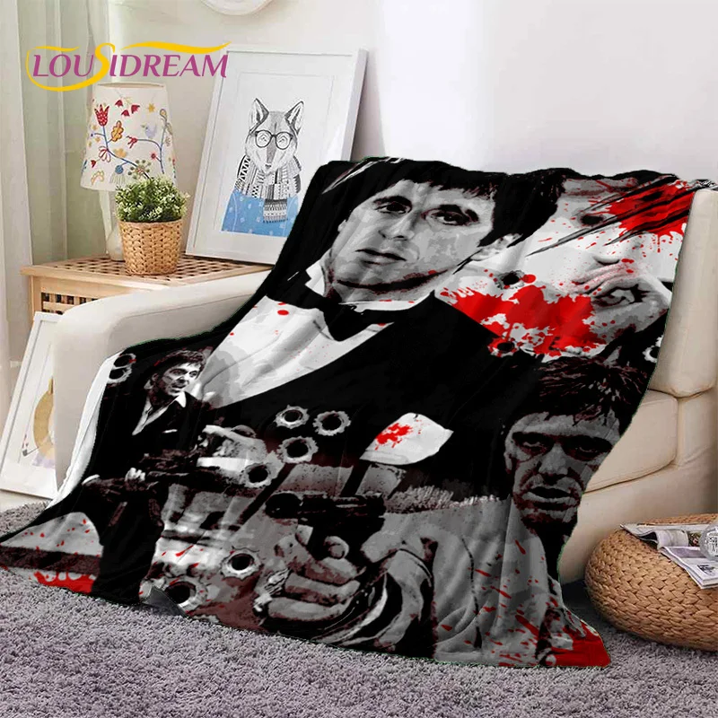 Scarface Tony 3D Printing Movie Soft Blankets,Keep Warm Throw Blanket Comfortable Blanket for Picnic Beds Sofa Home Bedroom Gift