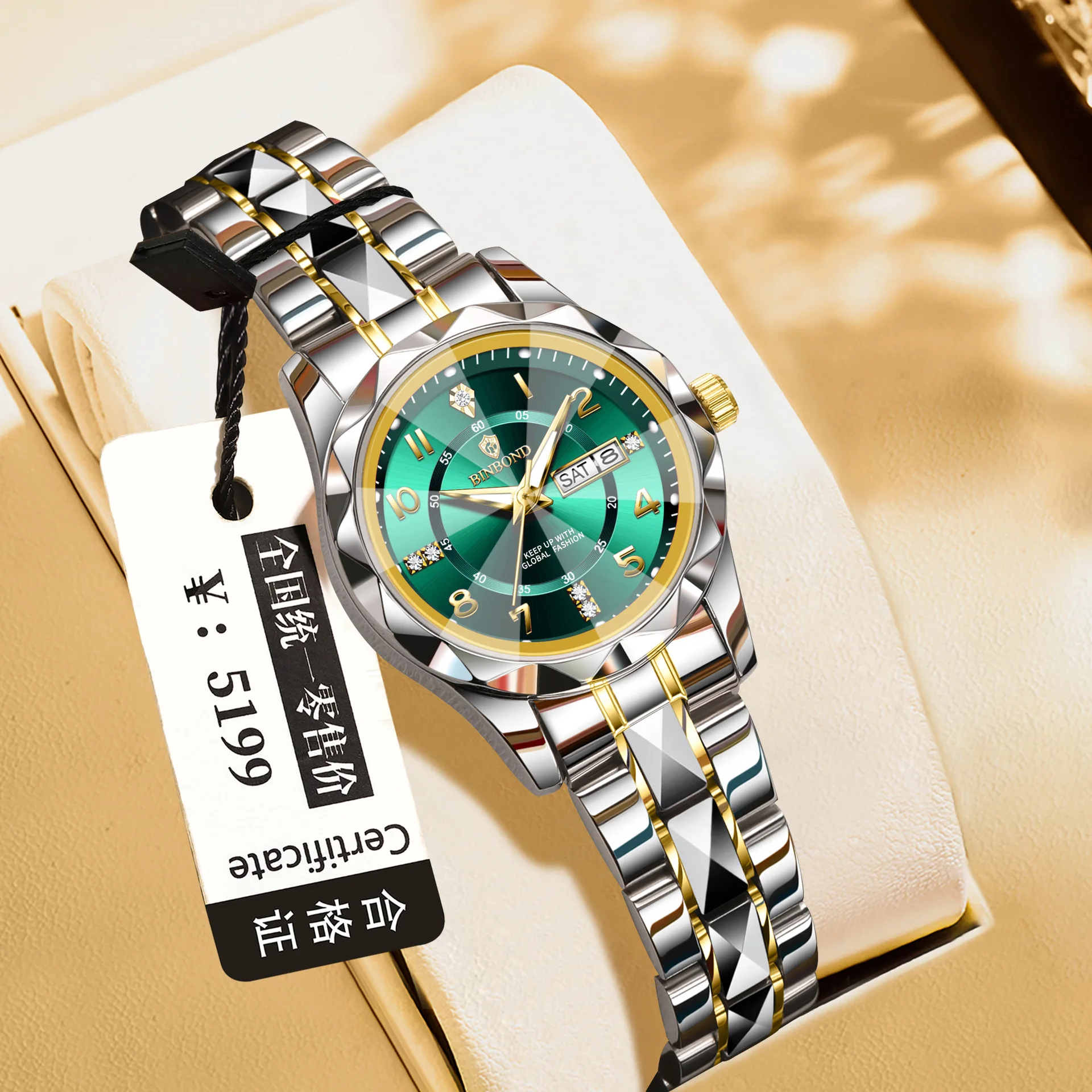 Women's Watches Waterproof Trendy Fashion Light Luxury Double Calendar Night Light Female Student Quartz Watch