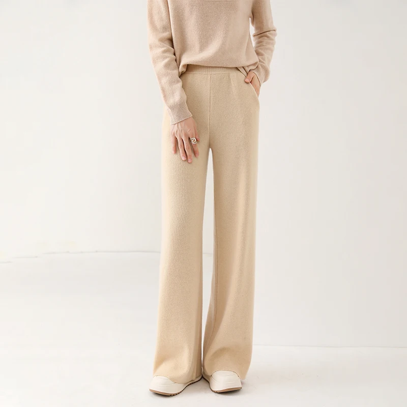 

Extended Autumn/Winter 100% Australian Wool Knitted Wide Leg Pants Women's Style Drop Straight Leg Pants