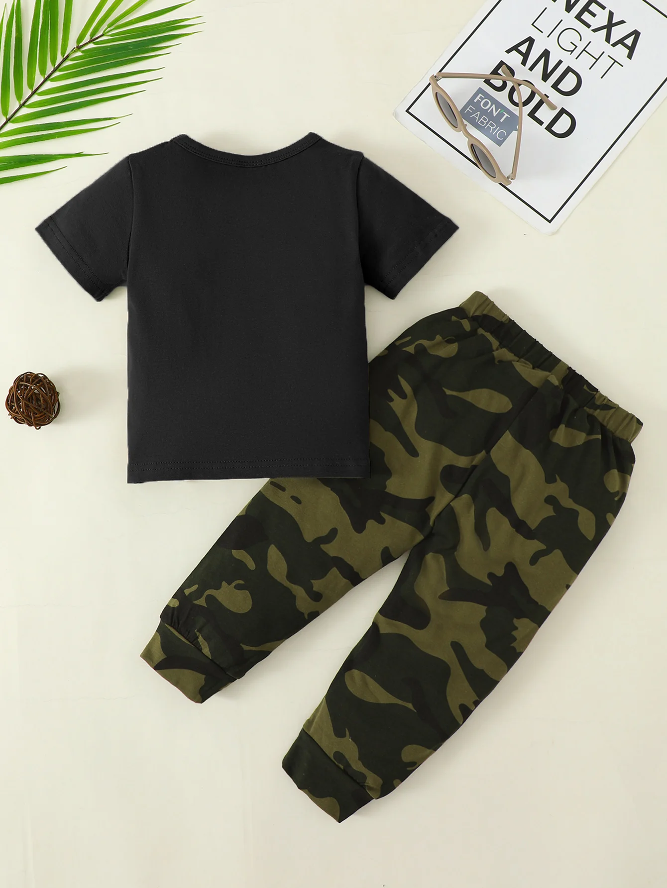 2pcs Summer Autumn Boys Letter Print T‑Shirt + Camo Jogger Pants Set, Cool Casual Style, Daily/School Wear, 1‑3Y, Breathable Cot