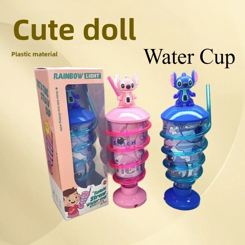 

Disney Stitch Straw Cup Water Cup Emit Light Water Bottles Large Capacity Portable Plastic Drinking Bottle Drink Ware Doll Mug