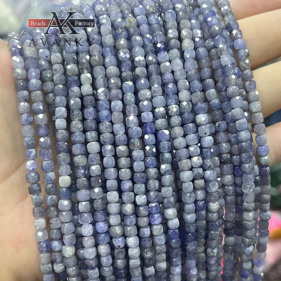 

Natural Crystal Tanzanite Stone Handmade Faceted Cube Loose Beads For DIY Jewelry Making Bracelet Necklace 15“4mm