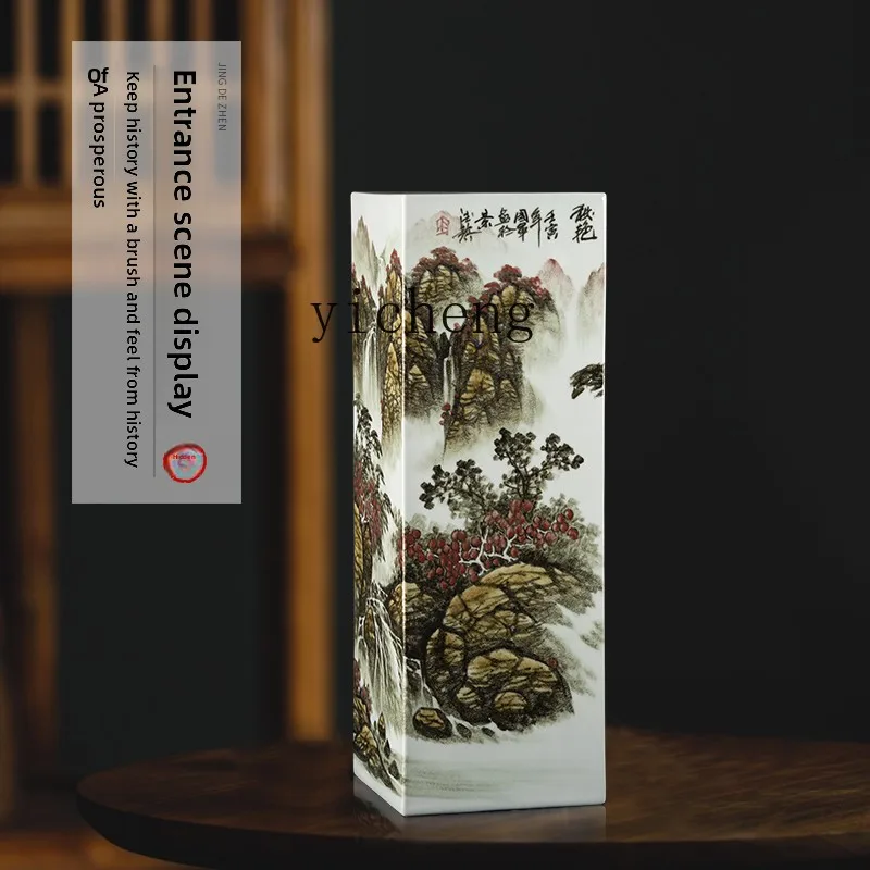 BB  ceramic vase hand-painted square vase Chinese antique flower arrangement large porcelain vase living room ornament