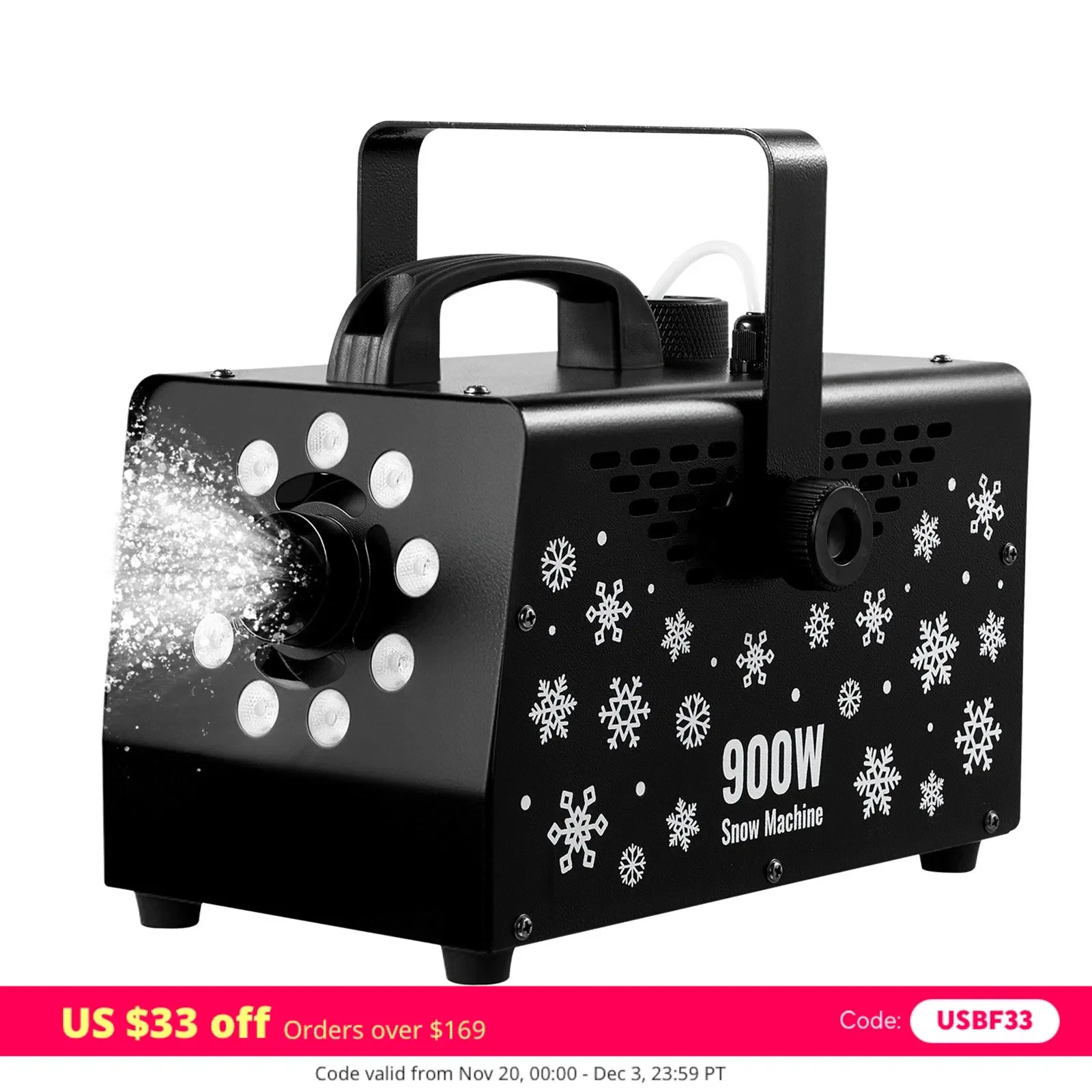 

900W Snow Machine with 9LED RGB Lights and Wireless Remote 12LED Lighting Colos for Christmas Party Wedding and Stage Decoration