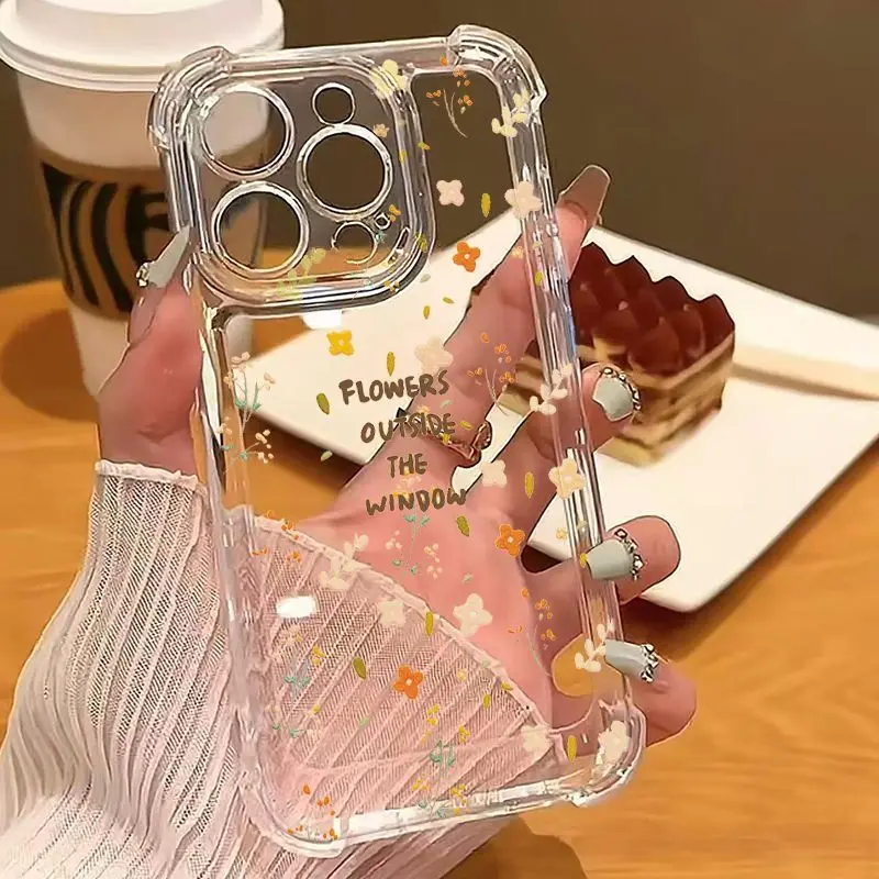 

Phone Case For iphone 17 16 15 14 13 12 11 8 7 X XS XR Pro Max Plus New INS Color Flowers Print Transparent Protective Cover