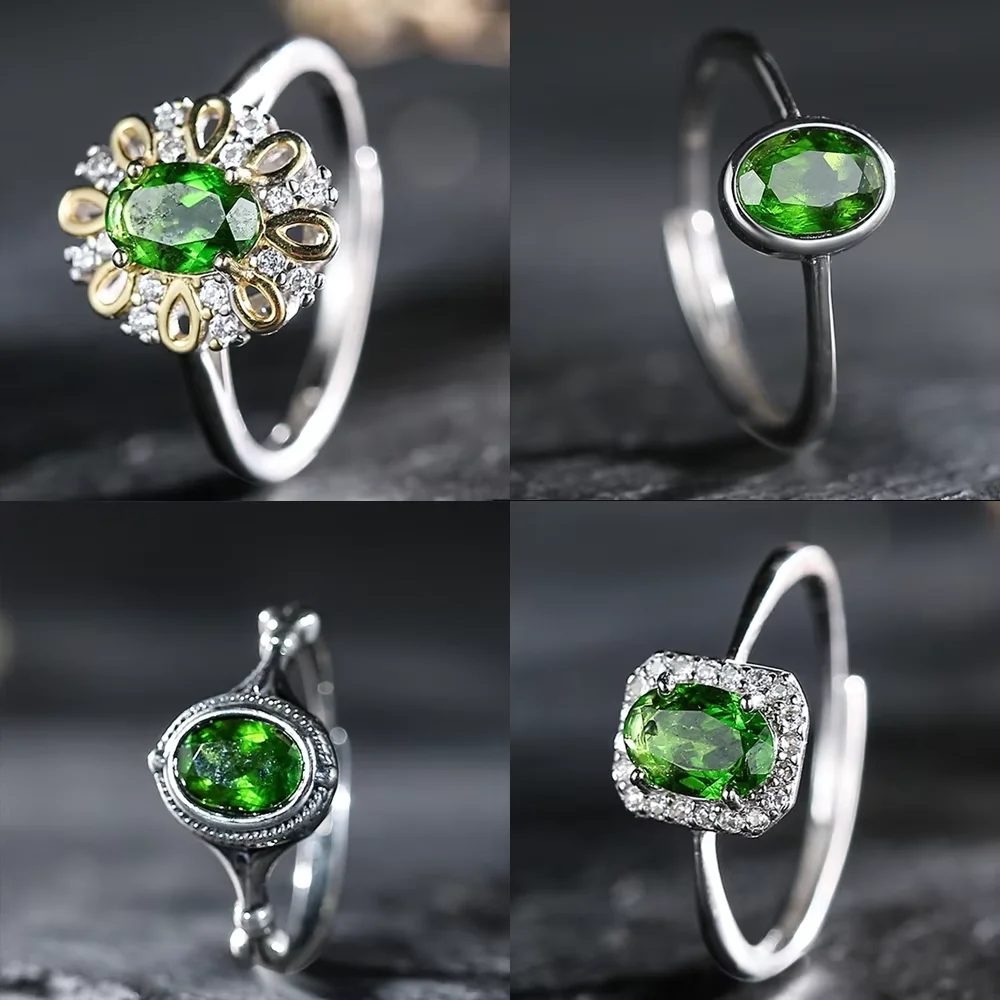 

Exquisite and elegant 925 sterling silver natural diopside women's ring, daily bohemian style, birthday gift jewelry accessories