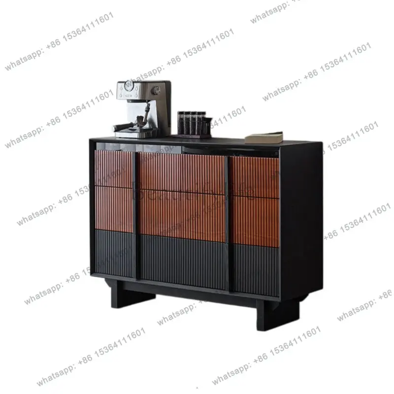 

Medieval solid wood six-bucket side cabinet black bedroom living room entrance decorative cabinet