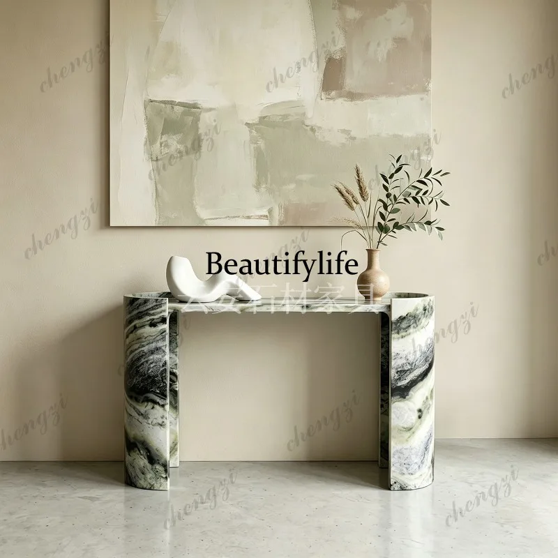 A114 Modern Light Luxury Premium Natural Green Marble Entry Entrance Terrace Villa Corridor Aisle Entrance Table Case