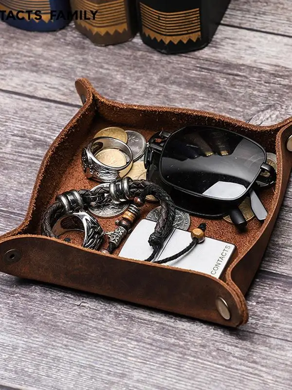 Leather Storage Tray Key Organizer Leather Jewelry Storage Box Valet Catchall Trays Kitchen Use For Men Items Sundries Key Ring