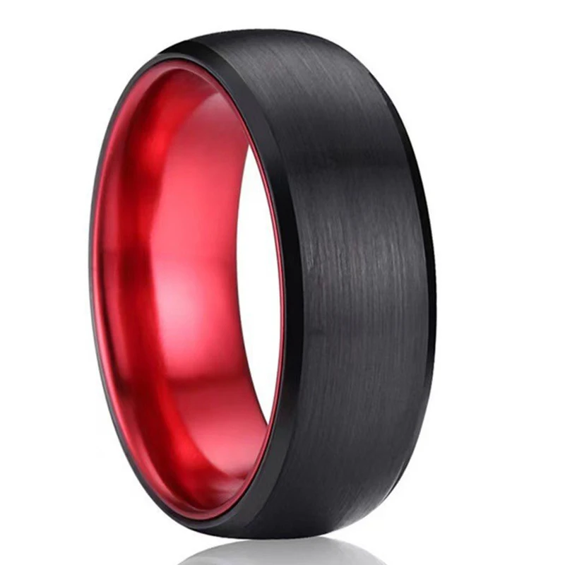 Luxury Jewelry Accessories Men\'s 8MM Stainless Steel Ring Red Black Brushed Titanium Steel Rings for Men Engagement Wedding Band