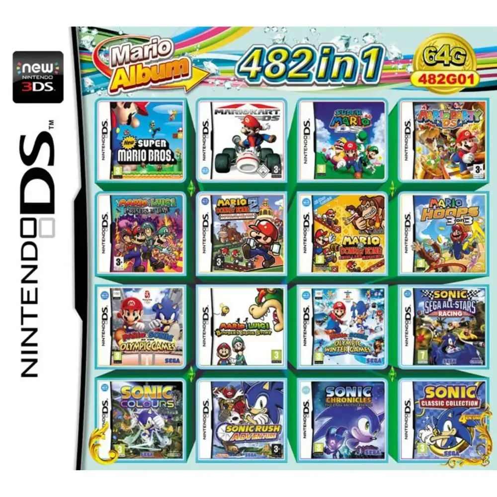 Scheda di gioco 3DS NDS scheda combinata 510 In 1 scheda combinata NDS cassetta NDS 482 IN1 208 500