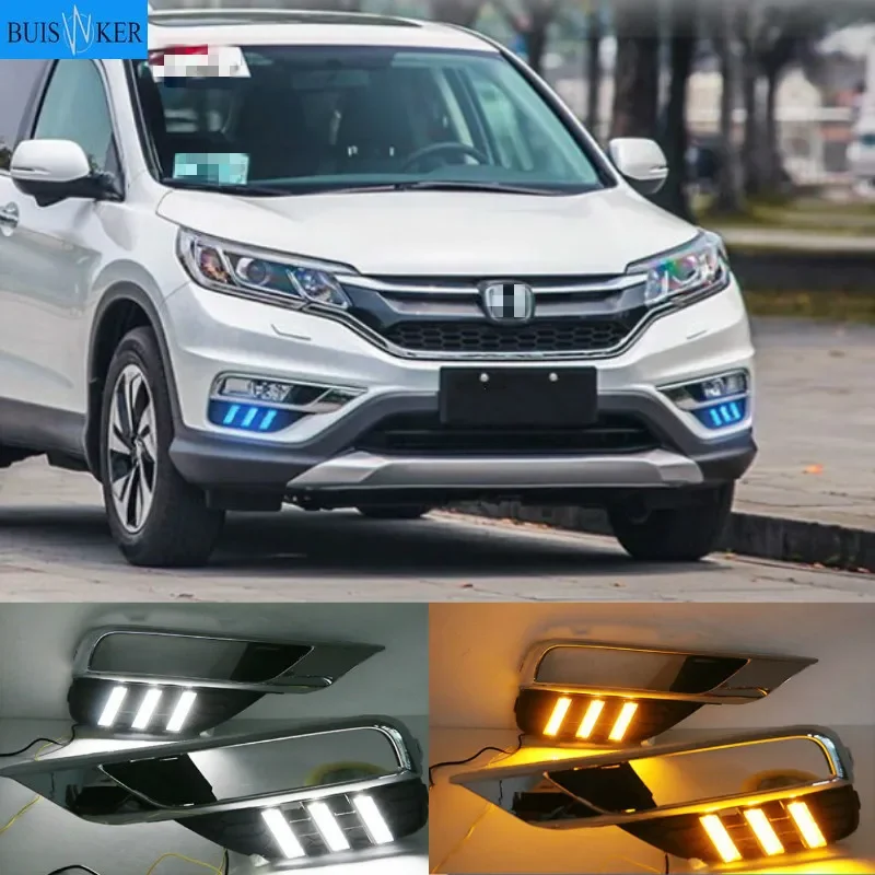 

1 Set 12V ABS LED Daytime Running Light Daylight With Yellow Turn Signal Lamp For Honda CRV CR-V 2015 2016 DRL