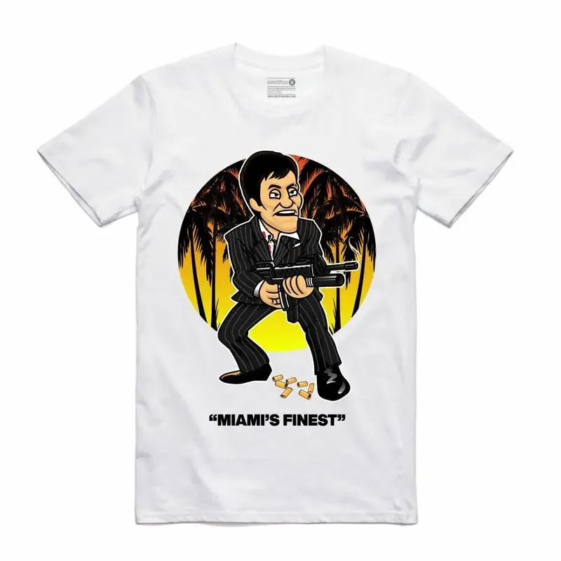 NEW Streetwear on Demand MIAMI'S FINEST SCARFACE WHITE T Shirt SMALL 3XLARGE