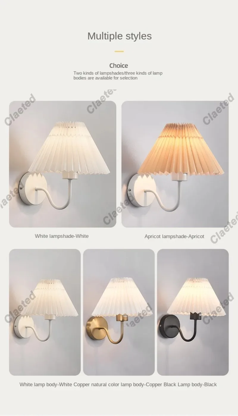 Imagem -05 - Nordic Retro Plissado Lamp Cloth Lampshade Luz de Parede para Quarto Corredor Escadas Hotel Parede Simples Roomretro Bedside Lamp