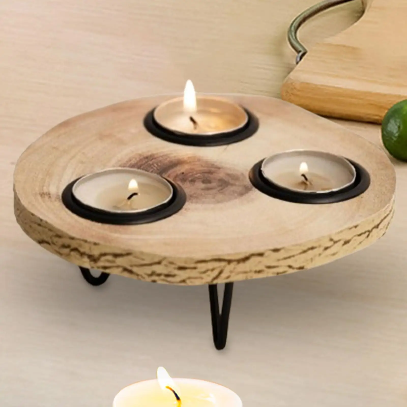 Rustic Wood Tealight Candle Holder Decorative Tabletop Ornament 5.9x5.9x2.7inch for Birthday Holiday Decor Accessory Versatile