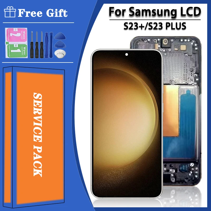 AAA+Quality S23+ 5G LCD For Samsung S23 Plus LCD Display Touch Screen Digitizer For Samsung S23 Plus 5G S916B S916U With Frame