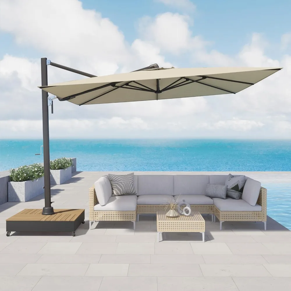 

10x13 FT Patio Umbrella with Base, Acrylic Outdoor Cantilever Aluminum Umbrellas, Rectangular Offset Umbrellas with Cover for P