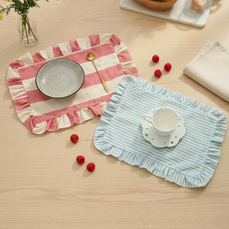 Minimalist Stripe Ruffle Placemat Coffee Table Mat, Baking Food Photography Napkin Home Desktop Decoration