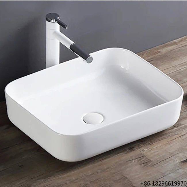 European White Ceramic Rectangular Vanity Sink Glossy Wash Basin Toilet Sink for Hotel