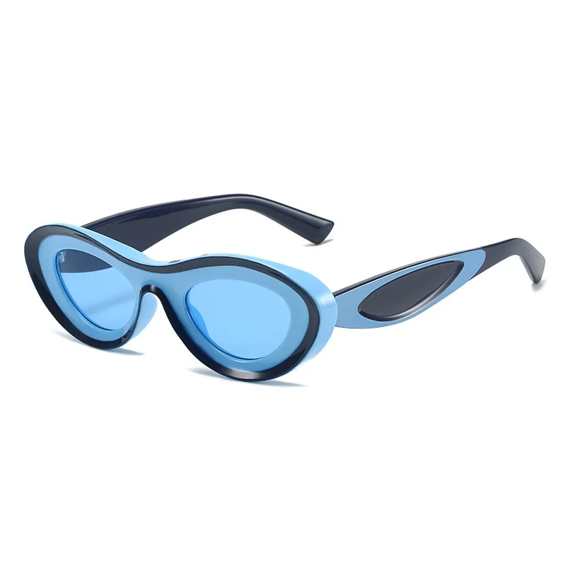 

2023 New Concave Cat Eye Sunglasses Women Two Color Oval Sun Glasses Men Blue Green Shades Luxury Retro Brand UV400 Oculus Gafas