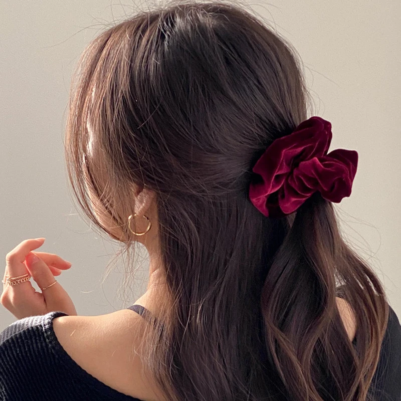 Korean Velvet Velvet Large Intestine Hairband Black Leather Stretching Wine Red Cream Headrope Autumn/Winter Headwear