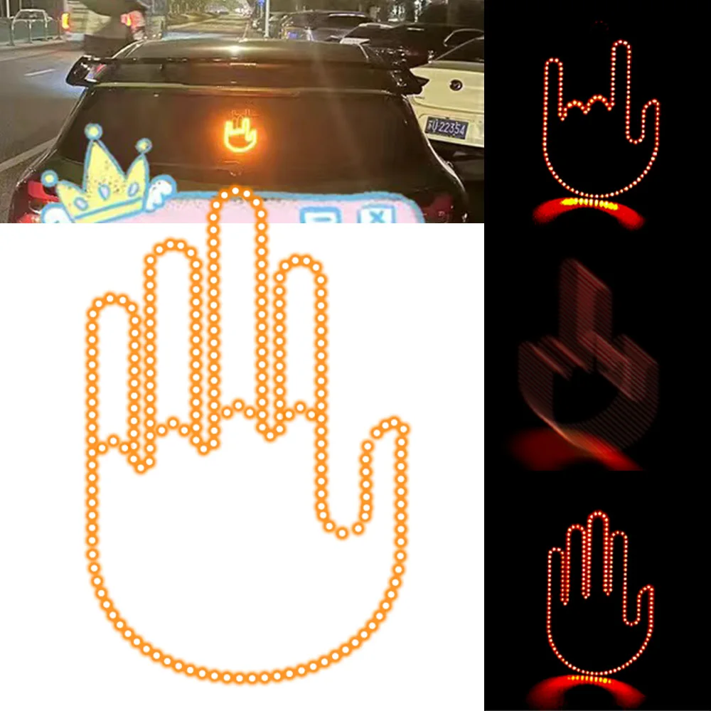 New LED Illuminated Gesture Light Car Finger Light With Remote Road Rage Signs Middle Finger Gesture Light Hand Lamp