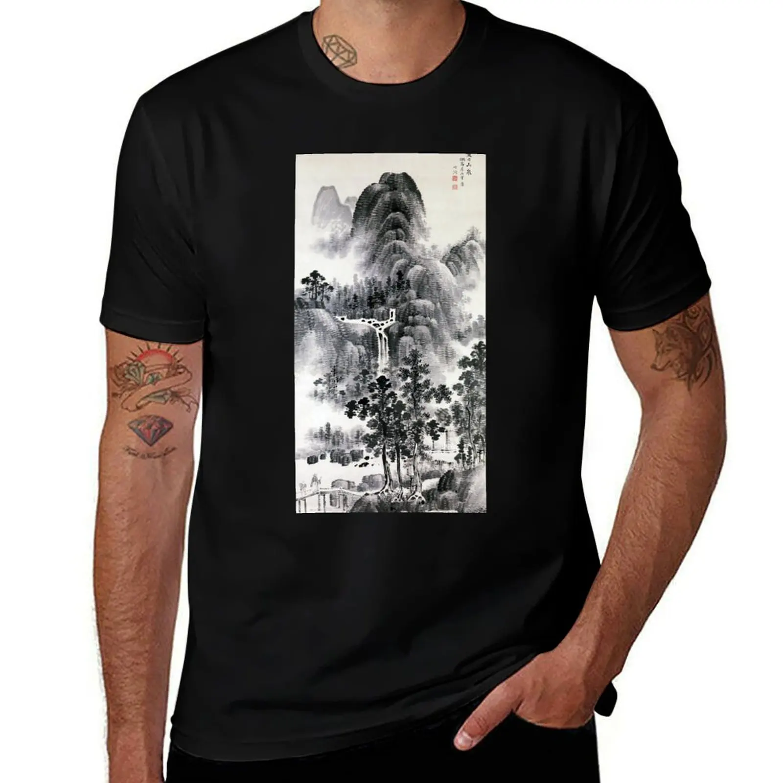 Mountain Stream on a Summer Day, (Restored Japanese Artwork) T-Shirt Fashion Graphic Tee for Men T-Shirt