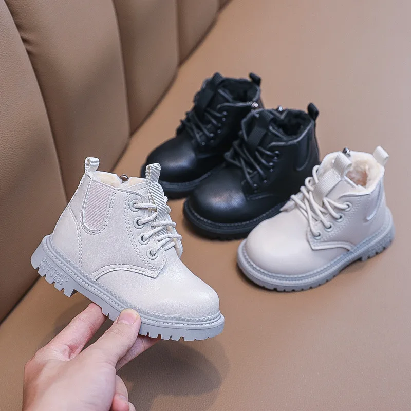 Kids Shoes Winter Baby Boots Fashion Leather Snow Boots Non-slip Casual Boys Girls Short Booties STP061