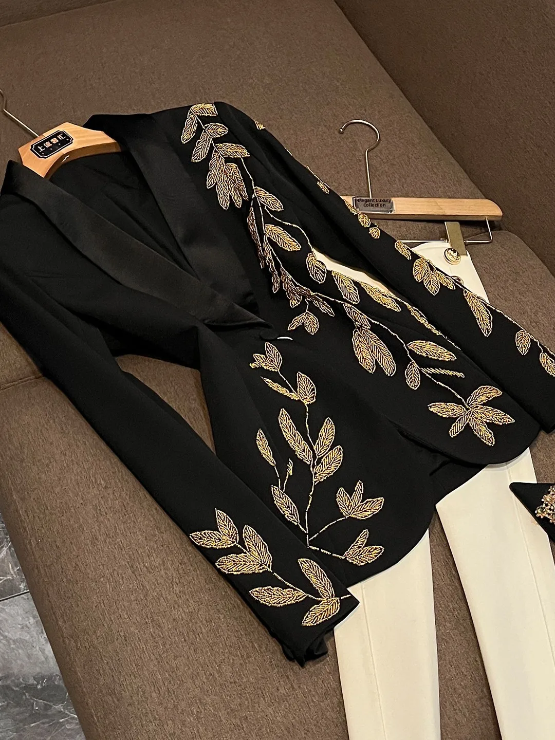 Ele المطرزة الثقيلة خياطة سليم صالح البدلة Jaet الفاخرة Faion ملابس العمل تخفيف Busin ألياف البوليستر عادية #1